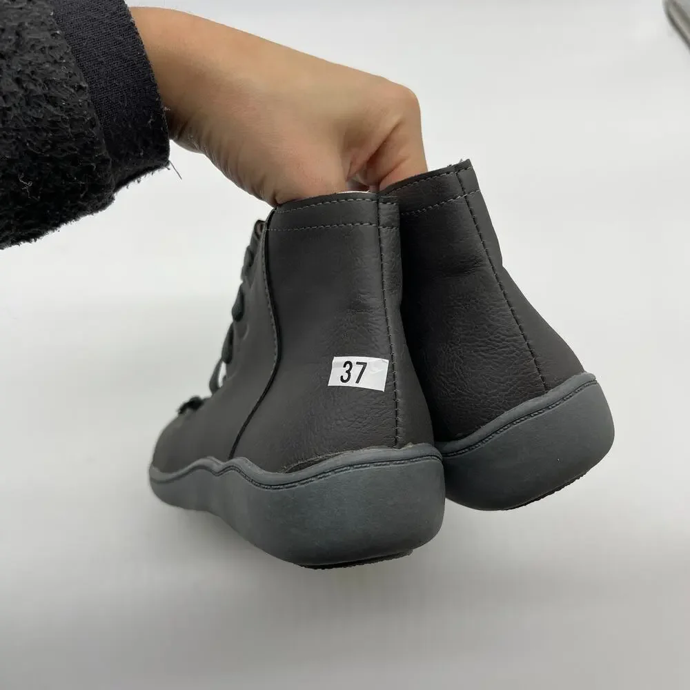 Women's Grey Leather Ankle Bootie - Casual Comfort